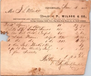 1845 Antique Letterhead Receipt P. Wilson & Co. Cincinnati Ohio Hardware Carpet - Picture 1 of 2