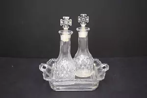 Nice Older Glass Cruet Set With Tray, 2 Cruets With Tray, (CU305) chalice co. - Picture 1 of 9