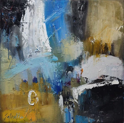 Pintura al óleo original 12x12" abstracción, arte contemporáneo, azul, marrón, begue Foto 1 de 4