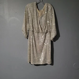 Eliza J Womens Sequined  Surplice V Neck Blouson Dress Sz 16W - Picture 1 of 13