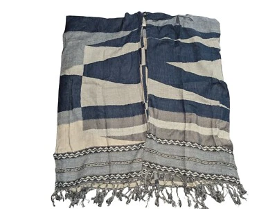 American Eagle Manta Mantón Topper Bandana Azul Flecos Suéter Lana Viscosa  Foto 1 de 4