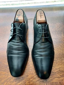 Men's A. Testoni Lace Up Oxfords Dress Shoes Size 9.5 Black Leather - Picture 1 of 8