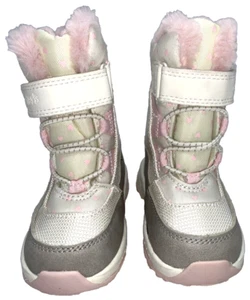 Carter's  Toddler Size 5 EUC Uphill Winter Snow Boot, Cream/Pink With Heart Dots - Picture 1 of 6
