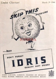 WW2 'IDRIS' Soft Drinks Advert #8, Small Original 1944 Print : 666/66 - Foto 1 di 1