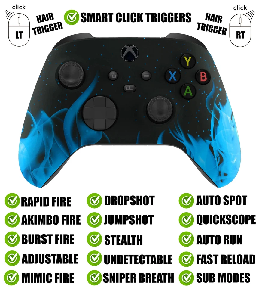 Blue Flames Silent Modz Smart Click Triggers Modded Controller for Xbox & PC - Image 1 of 2