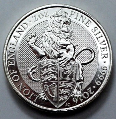 Moneda de plata Gran Bretaña 2016 2 oz 9999 Bestias de la Reina El León de Inglaterra £5 Foto 1 de 4