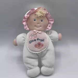 Kinder 2 wachsen Puppe Plüsch kleiner Engel rosa weiß Haube blond Lätzchen Velours 8 Zoll - Bild 1 von 8