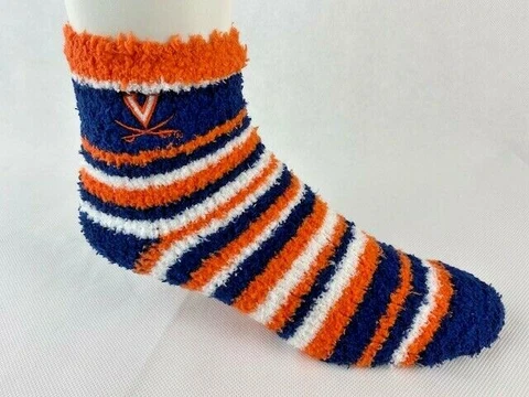 Virginia Cavaliers Navy Orange & White Stripe Fuzzy Socks Cover