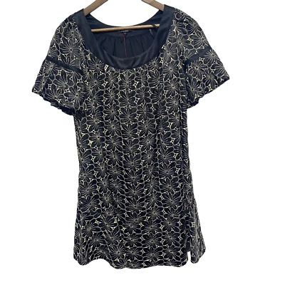 Vestido Betsy Johnson Mujer 4 Negro Beige Floral Bordado Manga Corta Campana Foto 1 de 4