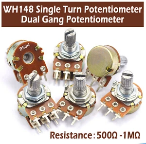WH148 Single Turn/Dual Gang POT 15MM/20MM Stereo Splined Potentiometer 500Ω-1MΩ - Picture 1 of 8
