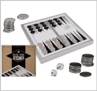 Backgammon im Metall Rahmen 245x245 mm 30 Spielsteine 2 Würfel Spiel Reisespiel - Bild 1 von 4
