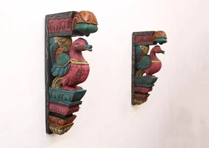 Peacock Statue Wall Bracket Pair Corbel Shelf Bird Sculpture Vintage Home Decor - Picture 1 of 6