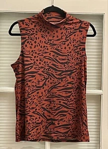 Women’s sleeveless Shirt No Boundaries mock Rust Stripe Pattern Sz 15/17 #A13 - Picture 1 of 9
