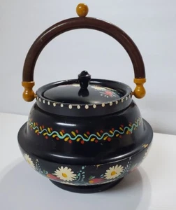 Vintage Bonatto Hand Painted Wooden Wood Bean Coffee Pot Madeira Portugal - Picture 1 of 11