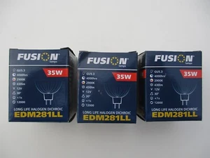 3 x FUSION 35w  HALOGEN DICHROIC LAMPS.  GU5.3  12V  2900K.  EDM 281LL.  NEW - Picture 1 of 4