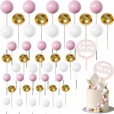 46 Stück Tortendeko Goldene Kugeln Happy Birthday Cake Topper Kuchen Dekoration - Bild 1 von 4