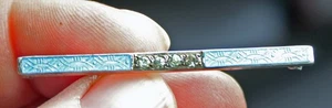 VNTG Art Deco Sterling Enamel Clear Stone Bar Pin - Picture 1 of 5