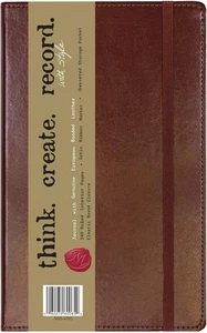 Quaderno C.R. Gibson in pelle bordata marrone con 240 pagine rigate 5" L x 8,25" H - Foto 1 di 7