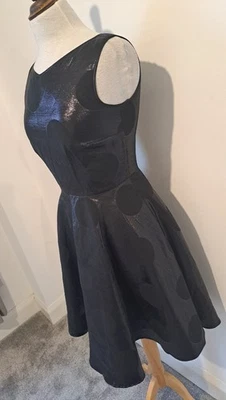 COAST - Black Metallic Polka Dot Fit & Flare Full Circle Skater Dress - Size 10 - Image 1 of 4