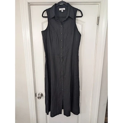 Vestido midi MAGASCHONI negro sin mangas con botones delanteros mezcla de lino grande nuevo con etiquetas Foto 1 de 4