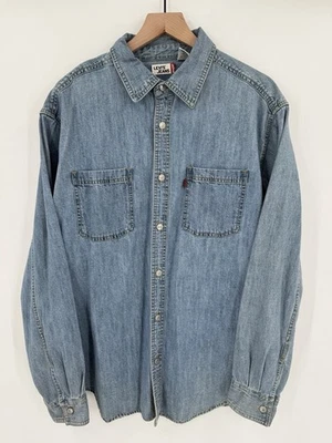 Vintage Levi's Denim Shirt Mens Large Blue Metal Button Up Workwear Red Tab 90’s - Image 1 of 4
