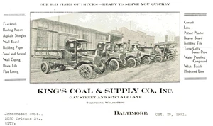 1921 King's Coal & Supply Baltimore MD Letter Roofing Trucks Gay St. & Sinclair - Picture 1 of 3