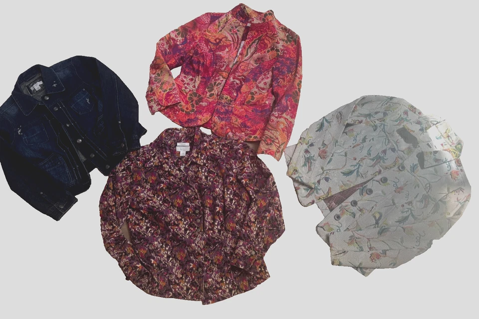 4) Christopher & Banks Women PS Small Jacket Denim and Floral GRANDMA CORE Lot - Image 1 of 4