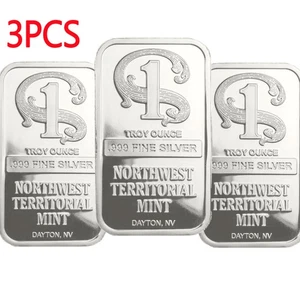 3Pcs Northwest Territorial Mint 1 Troy OZ Silver Color Bar BU USA - Picture 1 of 17