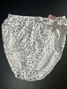 Vtg KMart White w/Purple Polyester School Girl Hi Cut Bikini Panties Sz 7 NWT - Picture 1 of 8