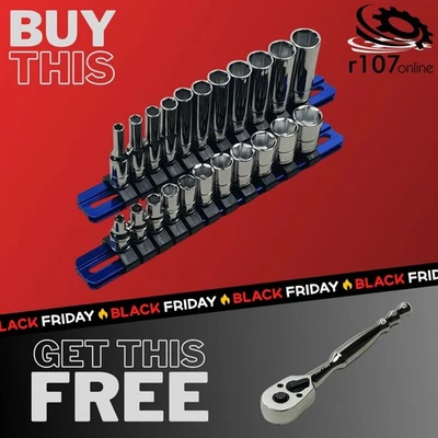 Blue Point 1/4" Shallow & Deep Sockets 4mm-14mm with FREE Blue Point Ratchet - Image 1 of 4