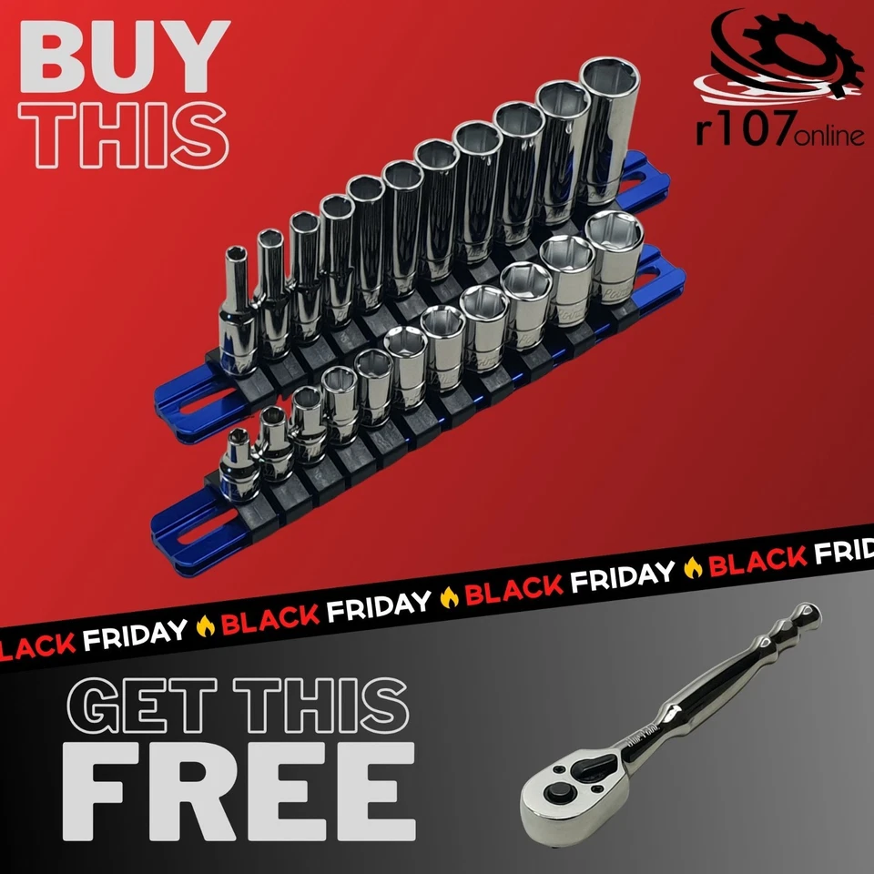 Blue Point 1/4" Shallow & Deep Sockets 4mm-14mm with FREE Blue Point Ratchet - Image 1 of 4