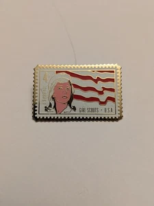 RARE USPS Vintage GIRL SCOUTS USA Postage Lapel Pin 4 Cent Stamp Flag - Picture 1 of 4