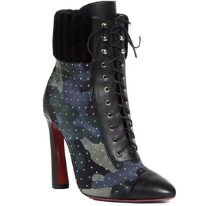 $ 1590 NEU CHRISTIAN LOUBOUTIN NIETEN TARNFARBENE STIEFELETTEN EUR 37, US 7 - Bild 1 von 12