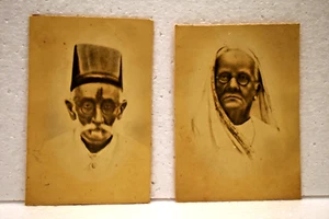 Vintage Photograph Portraits of Parsi Man and Woman Couple Early 20th Century " - Picture 1 of 4