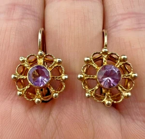 Pendientes vintage para mujer de plata de ley 925 filigrana dorada joyería piedra marcada” - Imagen 1 de 8