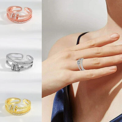 Anel da moda inquietação ansiedade presente para meninas com miçangas giratório anti anel - Imagem 1 de 4