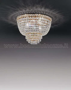 PLAFONIERA SETTAT CON CRISTALLI TRASPARENTI STRUTTURA ORO O CROMO 4 LUCI - Imagen 1 de 1