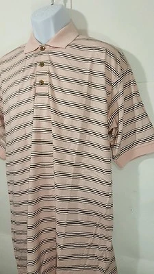 Pebble Beach Polo Golf Shirt Pink Striped  size Medium Short Sleeve Collar - Image 1 of 4