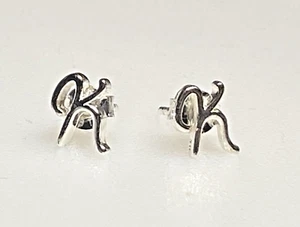 Vintage Sterling Silver 925 Earrings Jewellery Letter K Studs Double Secured - Picture 1 of 7