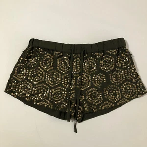 VGUESS Women’s Green Lined Gold Sequins Circle all over Shorts Sz S - Picture 1 of 5