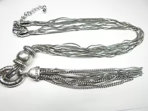 Collar Colgante Borla Multi Cadena Metal Tono Plata Firmado Chico's De Colección - Imagen 1 de 9