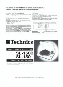 Technics  Bedienungsanleitung user manual owners für SL - 150 1500 englisch Copy - Picture 1 of 1