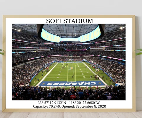 Los Angeles Chargers Stadium Wall Art Print Poster, SoFi Stadium Poster Unframed Cover