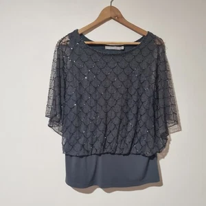 Liz Jordan Size L Grey Beaded Evening Blouse ( Fault ) - Picture 1 of 7