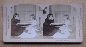 The Little Friends. (Two Young Girls Have a Tea Party with a Doll). 1890 Stereov - Picture 1 of 2