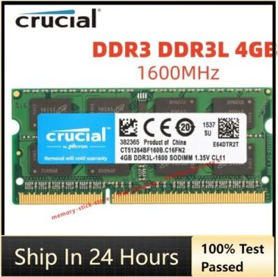 CRUCIAL 4GB PC3-12800 Laptop SODIMM DDR3 1600 MHz Memory RAM PC3L 4G 1.35V DDR3L - Image 1 of 4