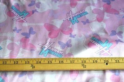 DISNEY HANNA MONTANA GUITARS FLANNEL BACK SATIN POLYESTER FABRIC 47X56  INCHES - Image 1 of 3