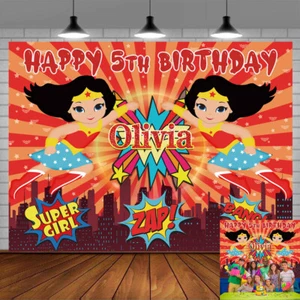 Wonder Woman Cartoon Personalised Custom Banner Backdrop Party Supplies Gift - Picture 1 of 6