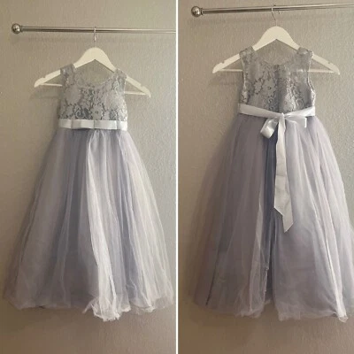 Vestido de encaje con parte inferior de tul formal para niña gris - talla 4 Foto 1 de 4