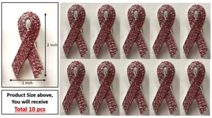 Bulk Pink Rhinestone Ribbon Pin-Breast Cancer Awareness Charity, 10 pcs/set - Picture 1 of 7